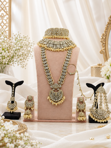 <b>Bridal</b> <b>Jewelry</b> <b>Set</b> Crystal Beaded CZ Choker Long Necklace Jhumka Earrings Pasa Mang Tika Nath Wedding Full Dulhan <b>Set</b> Wholesaler - Product Image 6