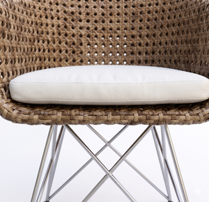 Silla de Comedor Moderna de Mimbre Natural con Patas de Acero, Elegante Mueble de Jardín para Patio Exterior, Silla de Bistró/Cafetería Tejida a Mano - Product Image 3