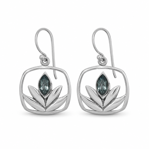 Pendientes Finos Facetados de Plata de Ley 925 con Topacio Azul Natural BER-29 Listos para Enviar en Stock MOQ Bajo Joyería India para Mujer - Product Image 1