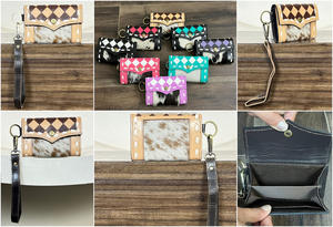 Nouveau Porte-monnaie en cuir de vachette fait main de style occidental personnalisé Motif à carreaux Mini portefeuille Porte-cartes de crédit pour femmes - Product Image 3