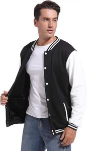 Chaqueta Deportiva David para Hombre, Negra, Estilo Universitario, Corte Regular, Cuello Alto, Cierre de Botones, Color Sólido, Uso Casual - Product Image 3