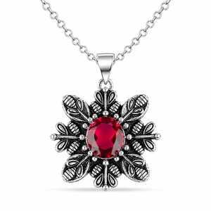 Élégant pendentif fleur multi-rouge rubis en argent sterling 925 plaqué or, cadeau de fiançailles ou pierre de naissance d'octobre - Product Image 1