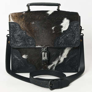 Cowhide Tooled <b>Leather</b> Briefcase With Handmade Floral Embossing And Adjustable Strap For Business - Product Image 3