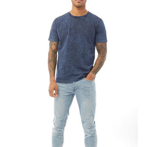 Camiseta Azul para Hombre con Efecto Ácido, Estilo Vintage, Algodón, Streetwear, Corte Holgado, Manga Corta, Estilo Veraniego - Product Image 3