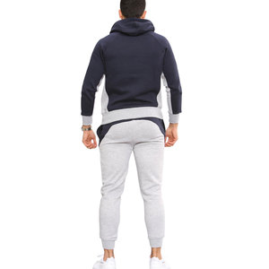 Men Color Blocking Hooded Fleece Tracksuit <b>Set</b> Full Sleeve Drawstring Casual Autumn Wear Breathable Polyester Cotton Material - Product Image 3