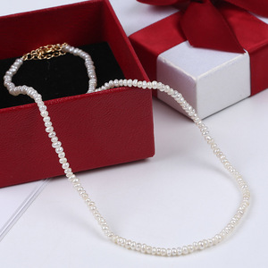 Collier de perles d'eau douce AK de 3-4 mm, lumière intense, presque parfaitement rond, brillant, transparent, tendance, niche, extrêmement - Product Image 4