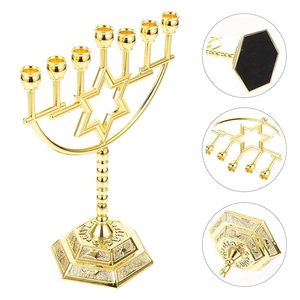 Luxury Gold Metal Menorah Candelabra 7 Branch <b>Candle</b> <b>Holder</b> Decorative Hanukkah Centerpiece Table Decor - Product Image 2