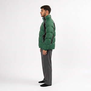 Chaqueta Acolchada para Hombre, Color Verde, con Bloques de Color, con Capucha, Cierre Frontal con Cremallera, Transpirable, Resistente al Viento, Relleno de Poliéster de 220g, Abrigo Casual de Invierno - Product Image 4