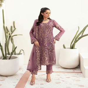 Pakistán y ropa India vestido Anarkali para mujer gasa bordada 3 piezas para trajes de boda saris ropa de fiesta India - Product Image 3