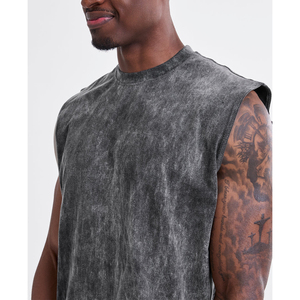 Acid Wash Muscle Solid Men's Sleeveless Quick Dry Breathable Gym Workout Tank Top Custom Fitness Clothing for Bodybuilding - Product Image 3