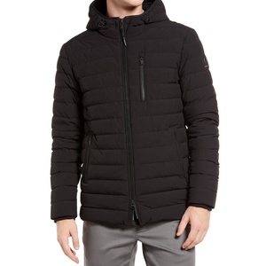 Men's Black Hooded Puffer <b>Jacket</b> With Zipper Closure Windproof Winter Coat Solid Color Polyester Wadding Regular Fit Casual 2026 - Product Image 1