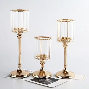 New Arrival Gold Crystal Elegant Luxury Candle Holder Set <b>Tall</b> Metal Candlestick Stand Wedding <b>Table</b> Centerpiece Home Decor - Product Image 1