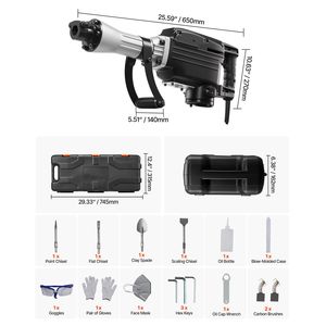 Martello Demolitore Elettrico Potente da 2800 W, 1200 BPM, con 3 Scalpelli, Vanga per Argilla, Valigetta per il Trasporto, Trapano Demolitore - Product Image 5