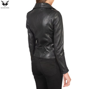 Black Color Comfortable Soft Fabric Unique Design Fashion Wear Latest Style Women's Genuine <b>Sheepskin</b> Leather <b>Jacket</b> With Pocket - Product Image 5