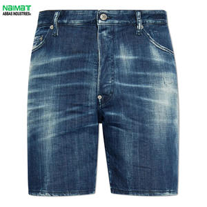 Pantalones Cortos de Mezclilla Azules para Hombre, Corte Slim Fit, Estilo Vintage Lavado, Casuales de Verano, de Algodón, con Rasgaduras a la Moda - Product Image 1