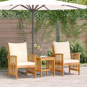 Ensemble de canapés de jardin 3 pièces en bois d'acacia massif marron avec coussins - Product Image 1