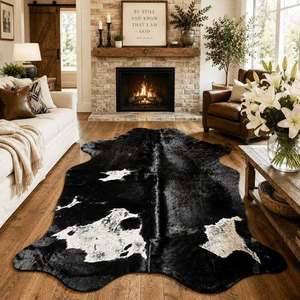 Tapis en cuir de vachette véritable, résistant aux taches, motif animal, décoration d'intérieur, tapis de sol pour salon - Product Image 1
