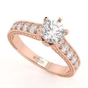 Anillo de Compromiso con Diamante Cultivado en Laboratorio de Corte Redondo, Solitario Oculto con Detalles, en Oro Rosa para Mujer - Product Image 6