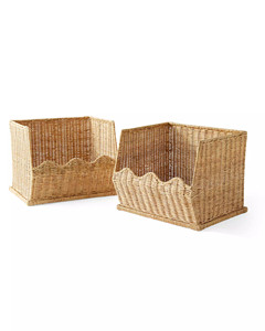 Handmade Scalloped Woven Rattan <b>Stackable</b> Bin - Open-Front Natural Wicker Toy Organizer for Nursery - Product Image 5