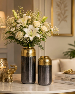 Latest Design Hammered Double-Tone Aluminium Metal <b>Vase</b> Golden Modern Table <b>Vase</b> Handmade Hammered Aluminium <b>Copper</b> <b>Vase</b> - Product Image 5