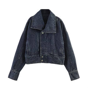 <b>Denim</b> Jacket Hooded Vintage Washed Blue-Black Jean <b>Coat</b> with Wide Lapel 100% Cotton Breathable Quick-Dry - Product Image 1