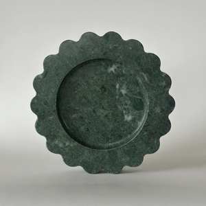 Plateau de service décoratif en pierre naturelle de marbre vert, forme ronde festonnée, décoration de luxe pour la maison, cuisine moderne, salle à manger - Product Image 3