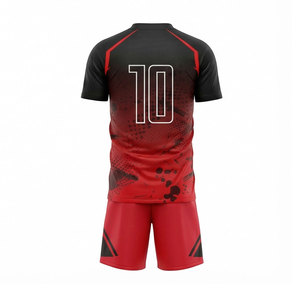 Ensemble de maillots de football personnalisés sublimés pour hommes, dégradé rouge et noir, 100% polyester, respirant, manches courtes, uniformes taille adulte - Product Image 3
