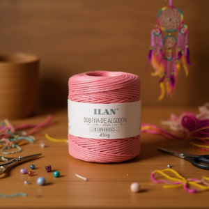 Cuerda de algodón Ilan en carrete de 4 mm, color rosa, 250 g, para manualidades - Product Image 2