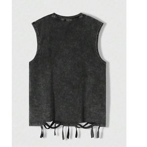Camiseta sin mangas personalizada para hombre con dobladillo de flecos, cuello redondo, estilo casual, chaleco de verano, OEM ODM, ropa de moda al por mayor - Product Image 2