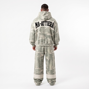 Conjunto de chándal de camuflaje para hombre, sudadera con capucha extragrande con cremallera y pantalones deportivos de pierna ancha, conjunto de dos piezas de ropa urbana personalizada - Product Image 2