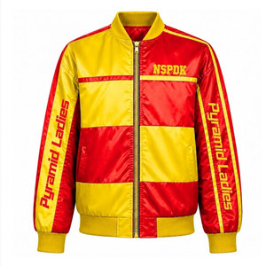Chaqueta Universitaria para Mujer NSPDK Sorority Finer, Color Rojo y Amarillo, Cierre de Cremallera Frontal, Logotipo NSPDK, Chaqueta de Béisbol para Mujer - Product Image 1