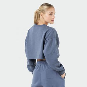 Sudadera con capucha corta de punto bordada personalizada para mujer, con cremallera y manga larga, suéter de invierno hecho de 100% algodón - Product Image 2