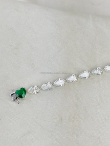 Pear Cut Diamond White <b>Gold</b> <b>Bracelet</b> with Green Heart Cut Diamond Lock <b>Charm</b> | Luxury Tennis <b>Bracelet</b> | Wedding Anniversary Gift - Product Image 2