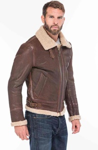 High Quality Full Grain Leather <b>Men's</b> Winter Leather <b>Jacket</b> Sherpa Lining Motorbike Style Custom Windproof Leather <b>Jacket</b> - Product Image 4