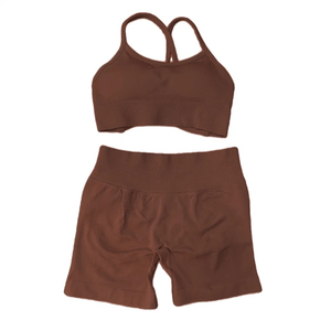 Conjunto de Yoga de Alta Calidad para Mujer - Sujetador sin Costuras y sin Espalda, Pantalones Cortos Estampados, para Entrenamiento de Resistencia, Pilates, Gimnasio, 2 Piezas - Product Image 1