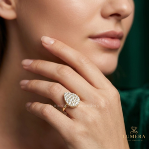 Designer Teardrop Cluster Diamond Ring With Multiple Round Lab Grown <b>Cut</b> <b>Stones</b>, Pave Setting Premium Jewelery <b>For</b> Ladies - Product Image 1