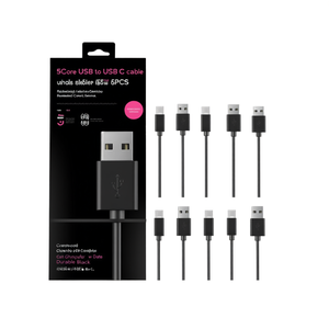 5Core USB to USB C Cable 5PCS 65W Fast Charging w Data Transfer Durable <b>Black</b> Type C <b>Cords</b> - Product Image 2