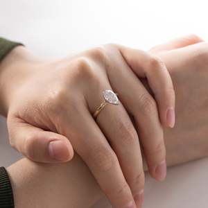 Unique Two Tone 14K Gold 2ct Pear Cut Lab Grown Diamond <b>Ring</b> Modern Half Bezel Setting Engagement <b>Ring</b> significant luxury <b>Ring</b> - Product Image 3