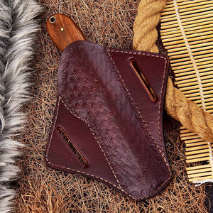 Couteau de chasse et utilitaire en acier Damas sur mesure de haute qualité, manche en bois, lame affûtée, étui en cuir, OEM disponible - Product Image 5