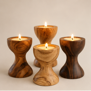 Handcrafted Rustic Wooden <b>Tea</b> Light Candle Holder Set Modern Hourglass Solid Wood Candlestick <b>Stand</b> For Farmhouse Home Decor - Product Image 1
