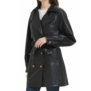 Solid Trader Light Weight Breathable Premium Quality Elegant Cut Weatherproof Outside Duster Shield Womens <b>Long</b> <b>Leather</b> <b>Jacket</b> - Product Image 1