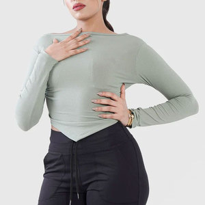 Ropa Deportiva Informal para Mujer, Transpirable, Ligera, 210 Gsm, Cuello Ancho, Manga Larga, Camiseta Elástica de Poliéster sin Costuras para Gimnasio - Product Image 1
