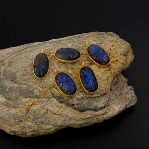 Labradorite Flower Carved Pendant Unique Fashion Gold-Plated Bezel Set with Brass Trendy Style Pendants & Charms - Product Image 5