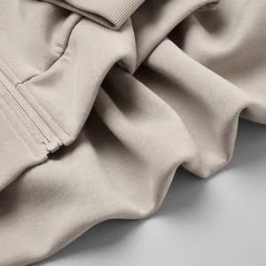 Ensemble de survêtement 2 pièces beige pour femme, sweat-shirt à fermeture éclair intégrale, pantalon large, couleur unie, tenue décontractée d'automne, coupe régulière avec poches latérales - Product Image 4