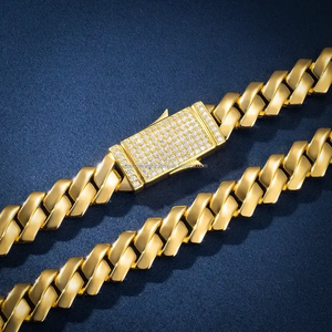 Collier cubain uni sans pierres 12mm-20mm chaîne à maillons cubain Moissanite plaqué or 18 carats Moissanite sur fermoir chaîne cubaine pour homme - Product Image 2