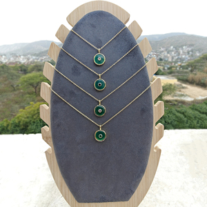 Delicate green <b>onyx</b> round gemstone stackable pendant <b>necklace</b> mini CZ inlay 18k gold plated adjustable chain jewelry for gifts - Product Image 6