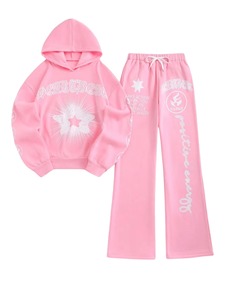Bulk Wholesale Winter Unisex Acid Wash <b>Plus</b> <b>Size</b> Tracksuit 320gsm Loose Fit Rhinestone Heat-Transfer Printing <b>Jogger</b> <b>Set</b> - Product Image 4