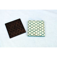 Ensemble de sous-verres carrés en bois vintage de luxe, logo personnalisé gravé, motif marocain, sous-verres en bois pour la décoration de la table à café