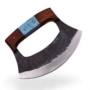 Cuchillo de cocina Ulu de acero inoxidable forjado a mano, de grado industrial, para bricolaje, con hoja de espiga completa, afilada como una navaja, para picar carne, con bajo MOQ - Product Image 1