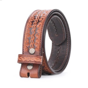 Cinturón de Cuero Genuino Estilo Occidental con Patrón de Hojas Grabado a Mano y Cierre de Botón a Presión para Hombre, Estilo Casual Vintage - Product Image 6